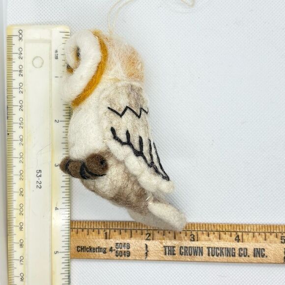 Handcrafted Felted Wool Barn Owl Bird Ornament made in Nepal, Fair Trade. - Picture 9 of 11